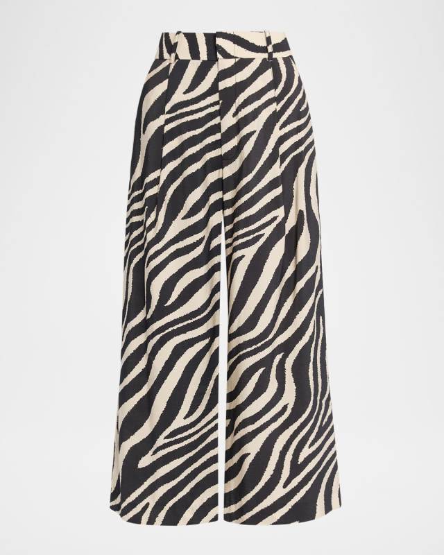 Zebra Cropped Pleated Trousers